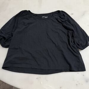 Aerie Women’s L 100% Cotton Black Puff Sleeve Crop Top Casual Minimalist Comfy